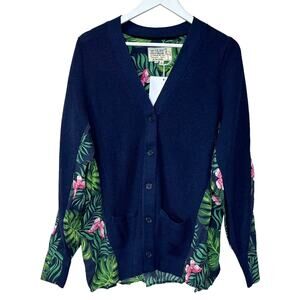 Sandrine Rose Butterfly Fern Mixed Media Wool Cardigan Sweater Women Large NWT
